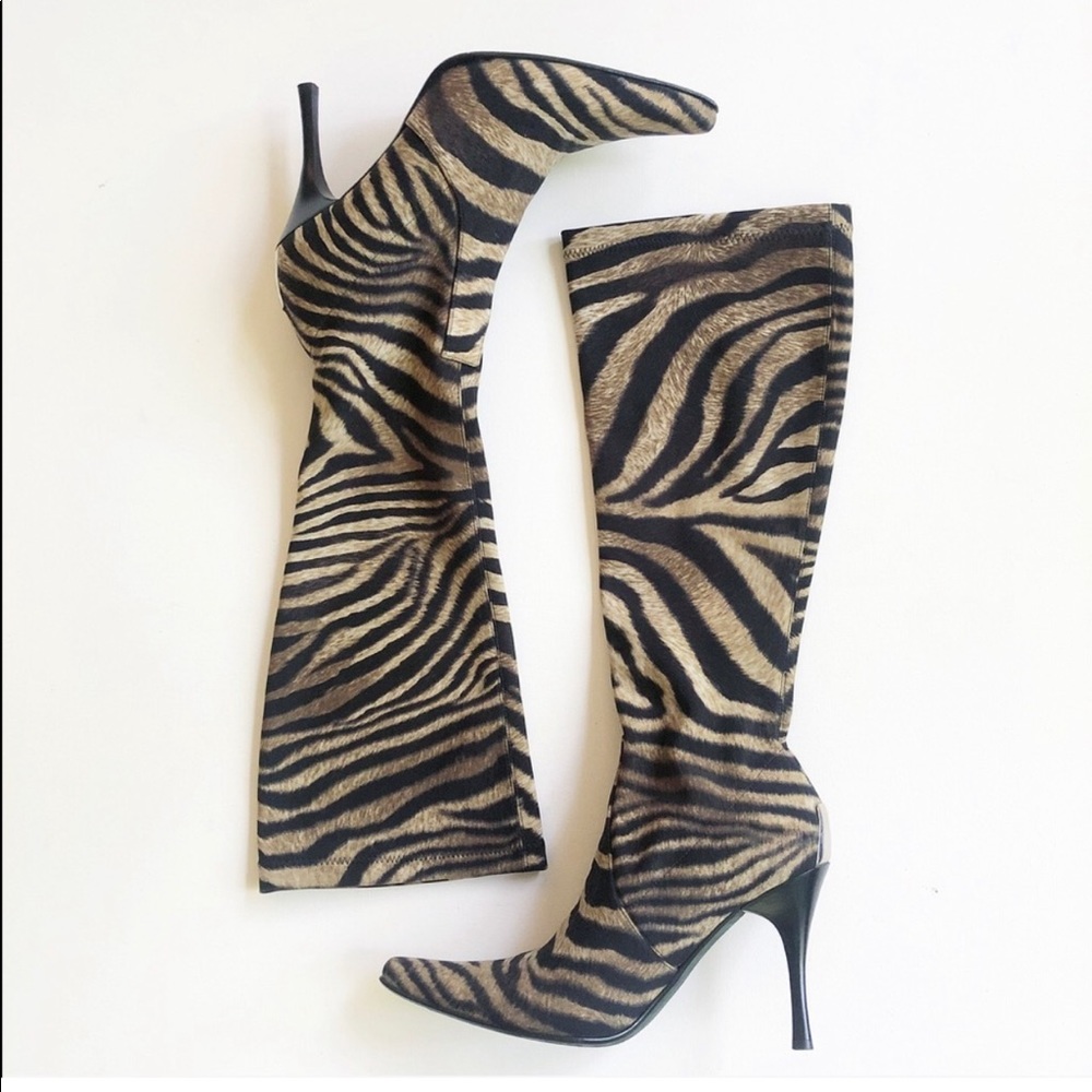 Donald J. Pliner Zebra Print Heeled Boots - Black and Tan